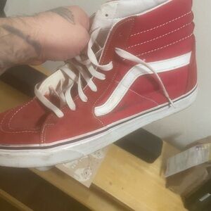 Vans Red and White High-Top Sneakers